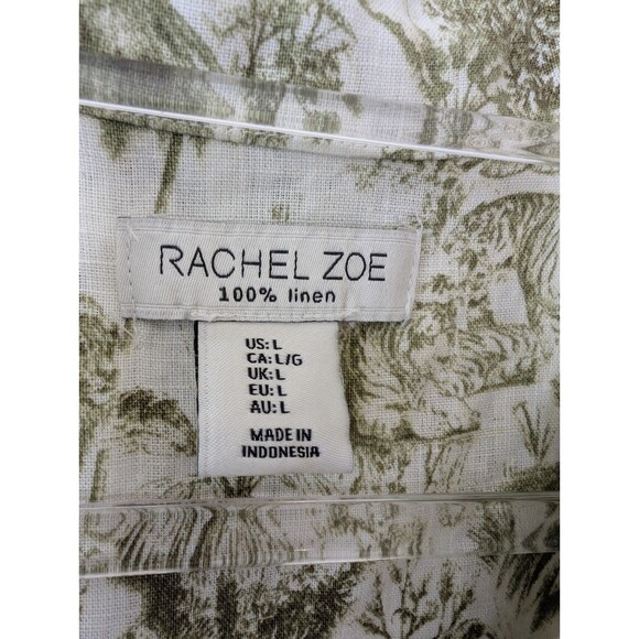 Rachel Zoe Linen 2-pc Top + Wide Leg Cropped Pants Green & Ivory Toile Sz Large - Picture 8 of 9